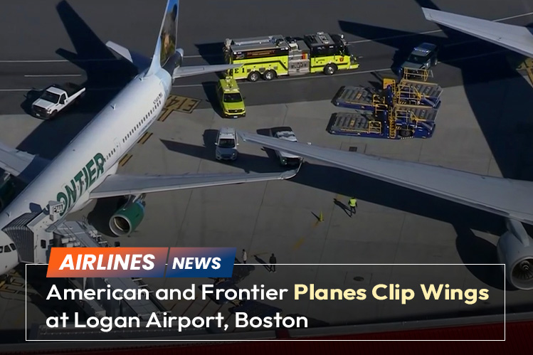 American and Frontier Planes Clip Wings at Logan Airport, Boston
